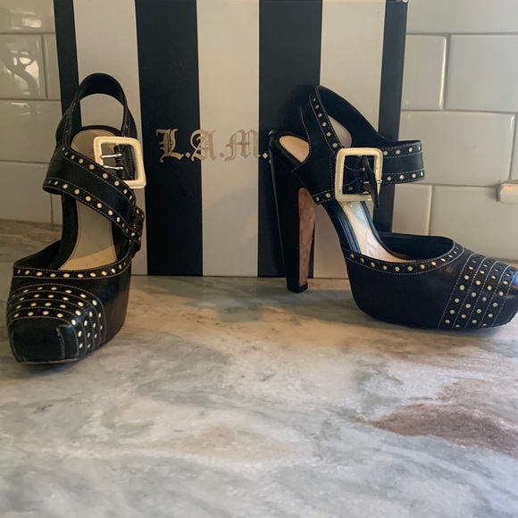 L.A.M.B. Shoes - L. A. M. B  Black L Gem Heel Pumps  Size US 7